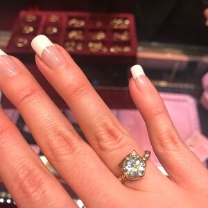 Gucci Gold Ring with Blue Round Center Stone and Tiger Diamond Eyes on Back